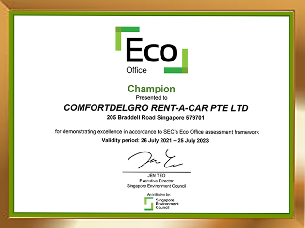 ComfortDelGro Rent-A-Car has achieved Eco Office certification